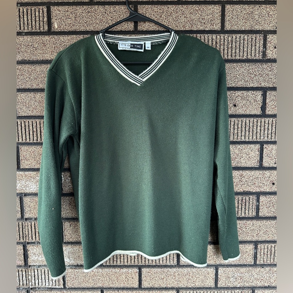 Vintage 90s Green V-Neck Sweater | It’s Our Time | USA Made | Size M
